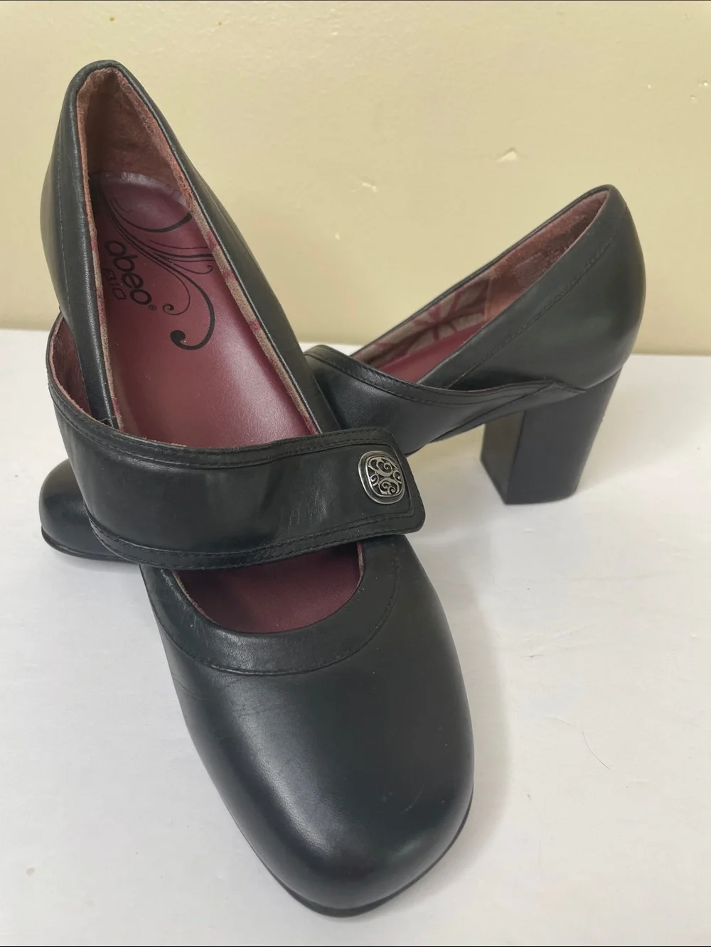 OBEO B.I.O. System Black Leather OPHELIA Mary Jane Block Heel Pump Shoes 7N